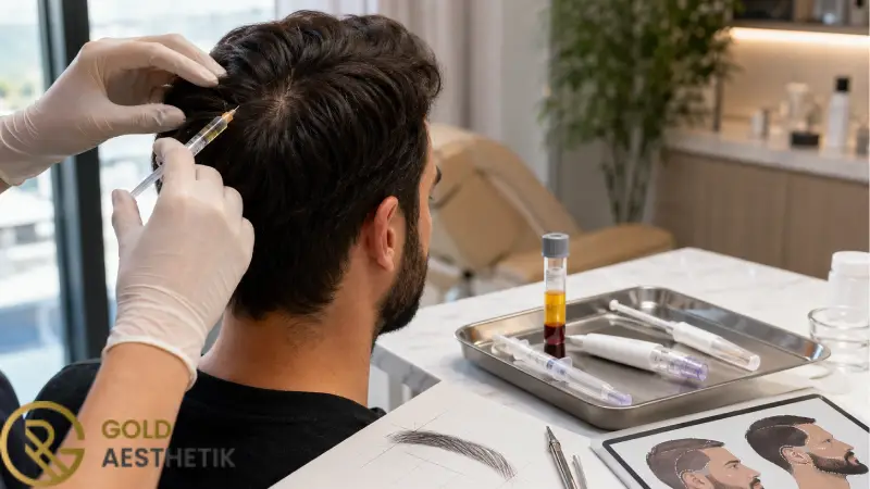 Arten von Haardienstleistungen bei Gold Aesthetik Hamburg Arten von Haardienstleistungen in Hamburg, einschließlich PRP, Mesotherapie und Haartransplantation